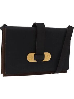 LOEWE Shoulder Bag Suede Dark Brown Gold Tone